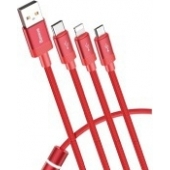 Baseus 3-in-1 kabel - Lightning + Micro-USB + USB-C - Rood